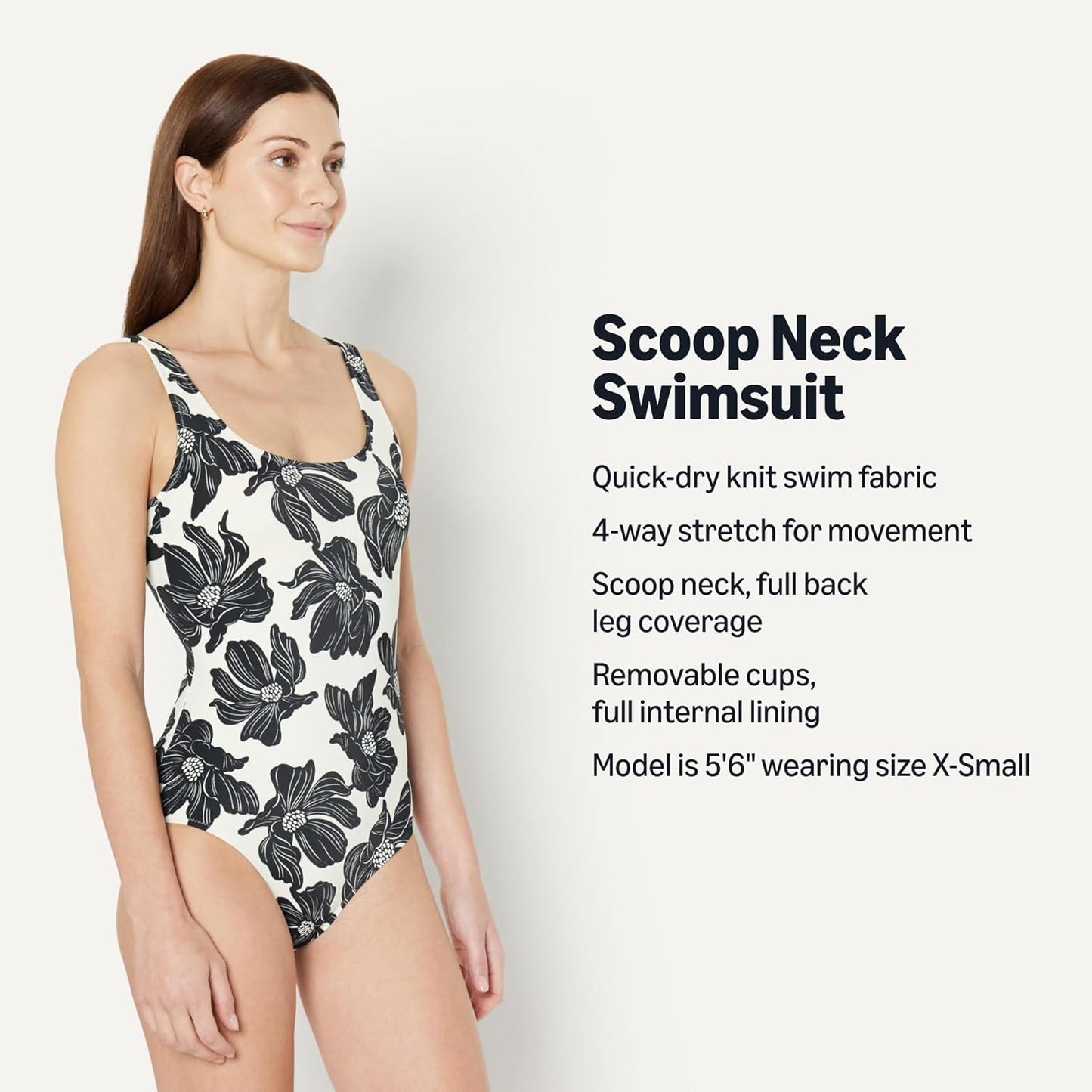 Amazon Essentials Women's One-Piece Scoop Neck Coverage Swimsuit (Available in Plus Size)