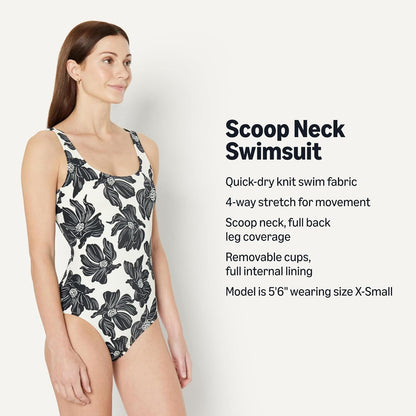 Amazon Essentials Women's One-Piece Scoop Neck Coverage Swimsuit (Available in Plus Size)