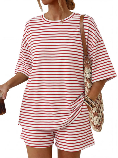 2 Piece Summer Set Oversized Top & Loose Fit Shorts with Pockets