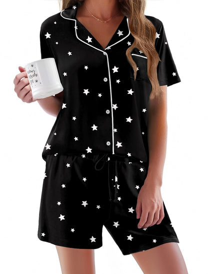 Pajamas Set for Women Short Sleeve Sleepwear Button Down Pjs Soft 2 Piece Lounge Sets XS-XXXL