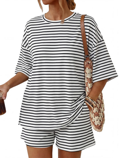 2 Piece Summer Set Oversized Top & Loose Fit Shorts with Pockets