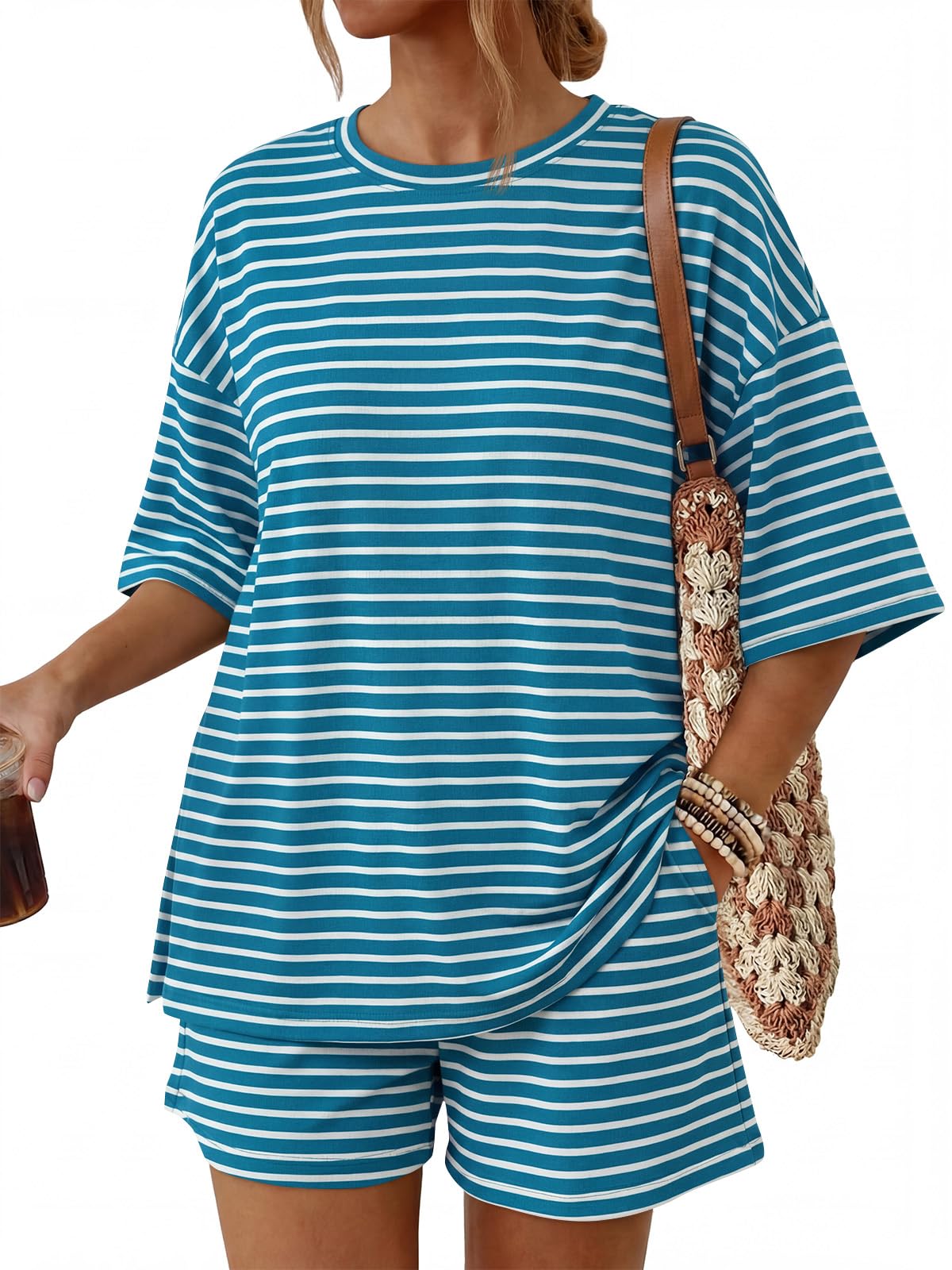 2 Piece Summer Set Oversized Top & Loose Fit Shorts with Pockets