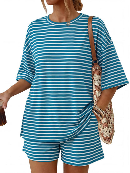 2 Piece Summer Set Oversized Top & Loose Fit Shorts with Pockets