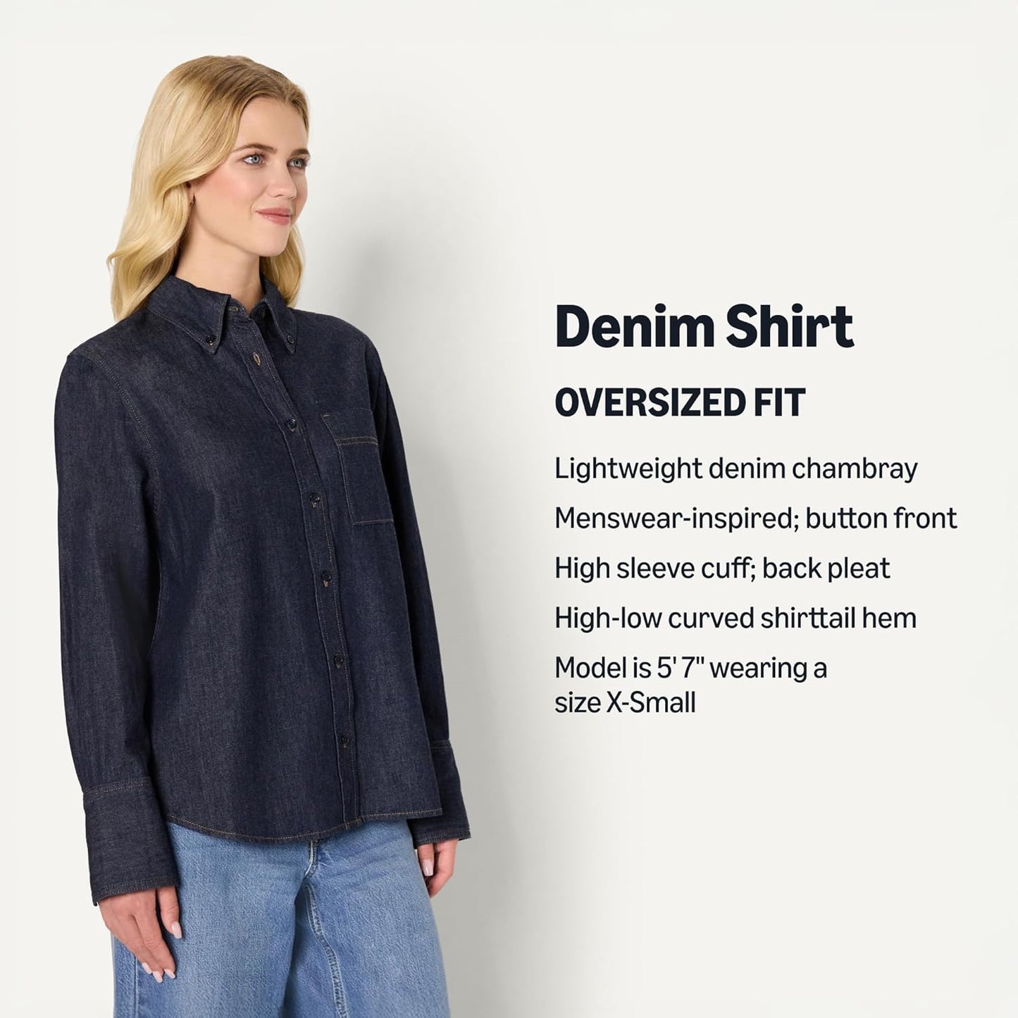 Amazon Essentials Women's Oversized-Fit Denim Button-Down Shirt