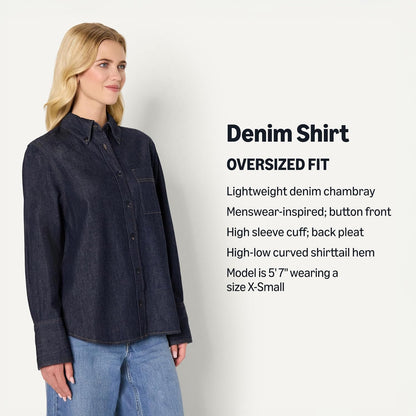 Amazon Essentials Women's Oversized-Fit Denim Button-Down Shirt