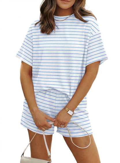 Women 2 Piece Shorts Set 2026 Casual Summer Cruise Outfits Ribbed Loose Short Sleeve Pocket Matching Lounge Sets