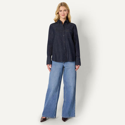 Amazon Essentials Women's Oversized-Fit Denim Button-Down Shirt
