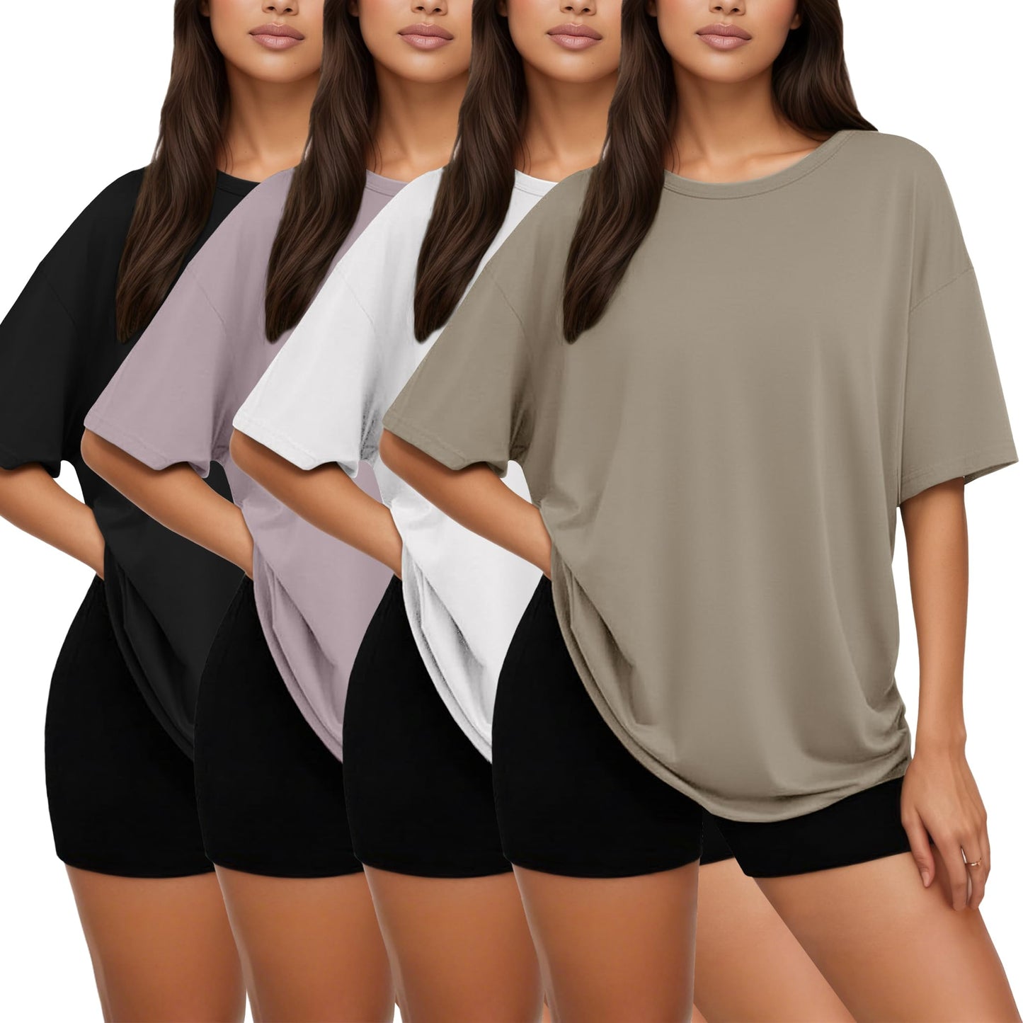 1/2/4 Pack Oversized Tshirts for Women, Loose Fit Crew Neck Summer Baggy Tops Workout Tees Plus Size T Shirts