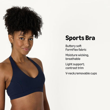 Amazon Essentials Women's Active FormFlex Buttery Soft Light Support Halter V-Neck Sports Bra