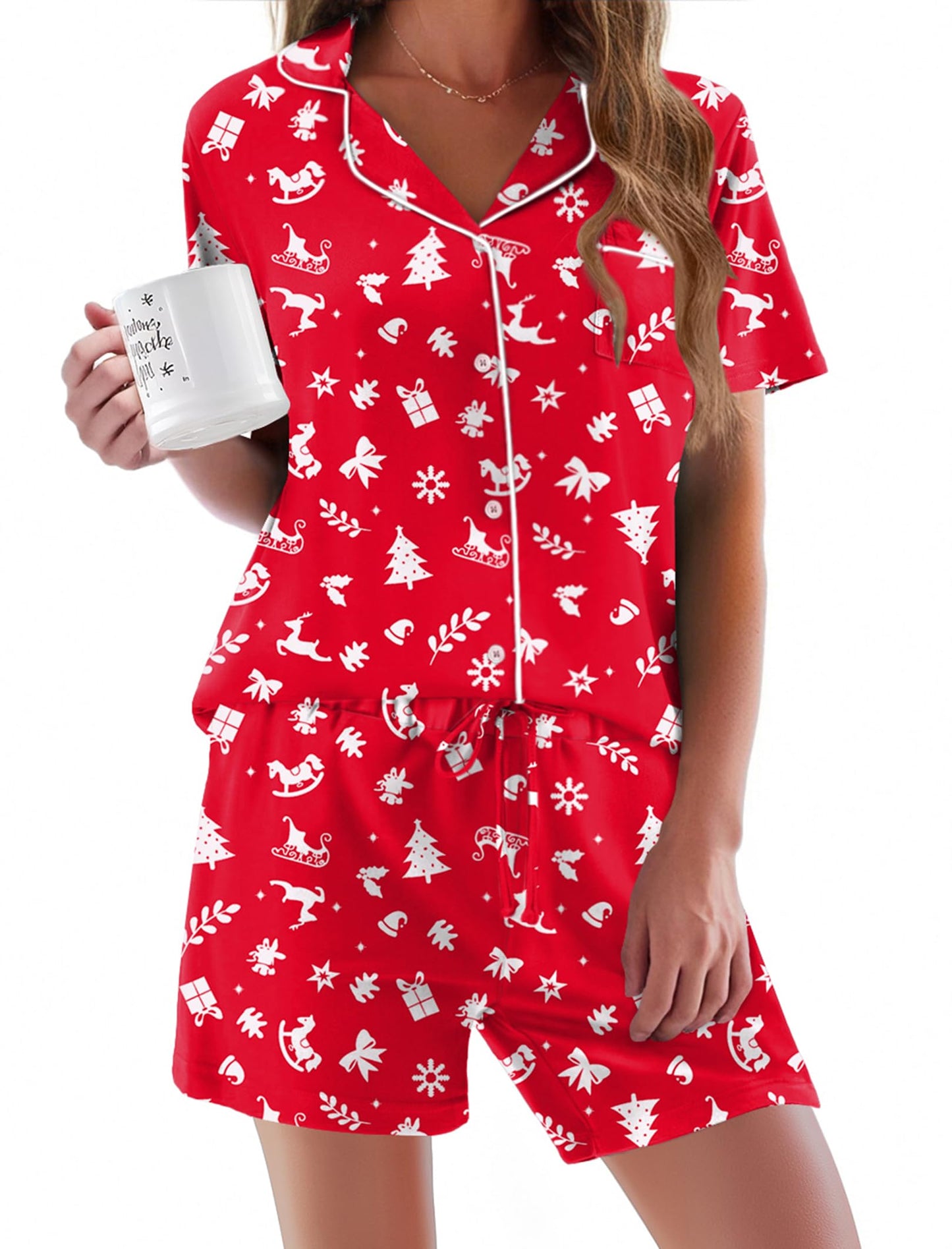 Pajamas Set for Women Short Sleeve Sleepwear Button Down Pjs Soft 2 Piece Lounge Sets XS-XXXL