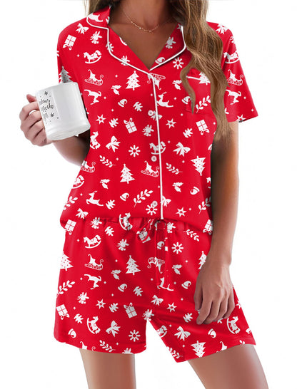 Pajamas Set for Women Short Sleeve Sleepwear Button Down Pjs Soft 2 Piece Lounge Sets XS-XXXL