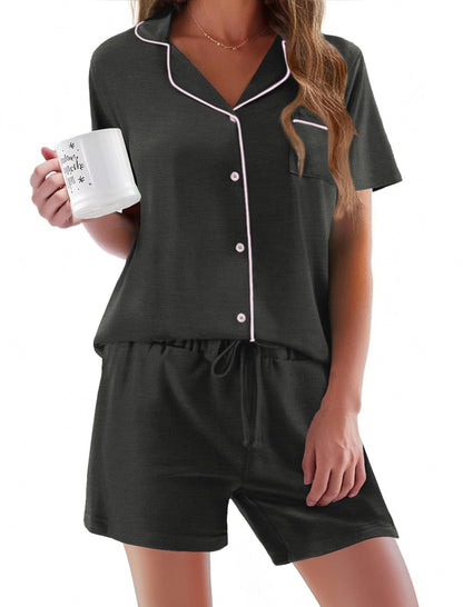 Pajamas Set for Women Short Sleeve Sleepwear Button Down Pjs Soft 2 Piece Lounge Sets XS-XXXL