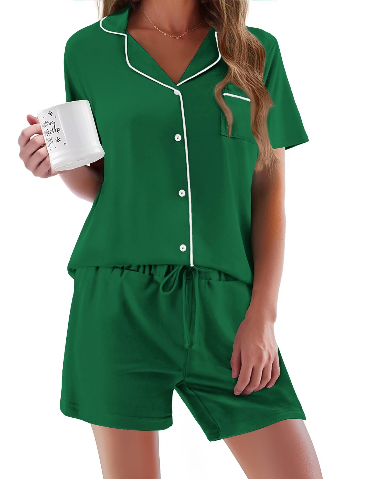 Pajamas Set for Women Short Sleeve Sleepwear Button Down Pjs Soft 2 Piece Lounge Sets XS-XXXL