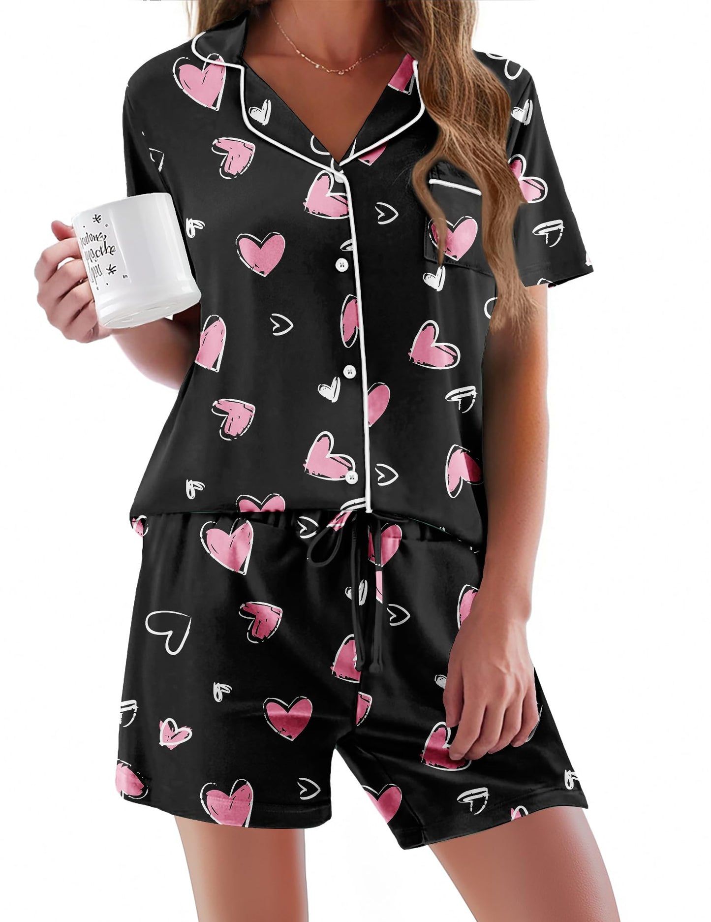 Pajamas Set for Women Short Sleeve Sleepwear Button Down Pjs Soft 2 Piece Lounge Sets XS-XXXL