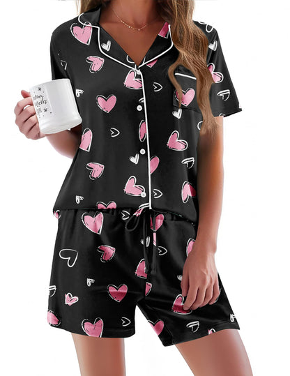 Pajamas Set for Women Short Sleeve Sleepwear Button Down Pjs Soft 2 Piece Lounge Sets XS-XXXL
