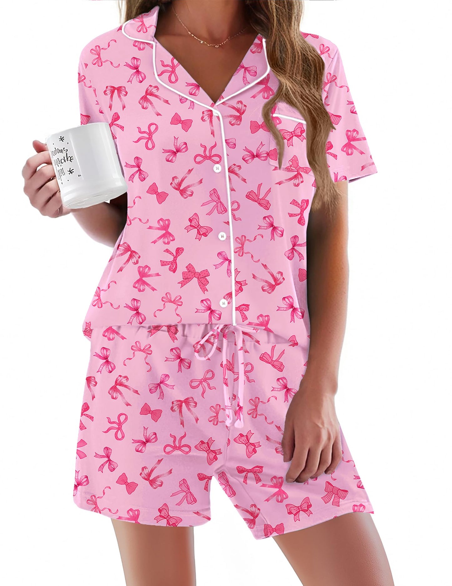 Pajamas Set for Women Short Sleeve Sleepwear Button Down Pjs Soft 2 Piece Lounge Sets XS-XXXL