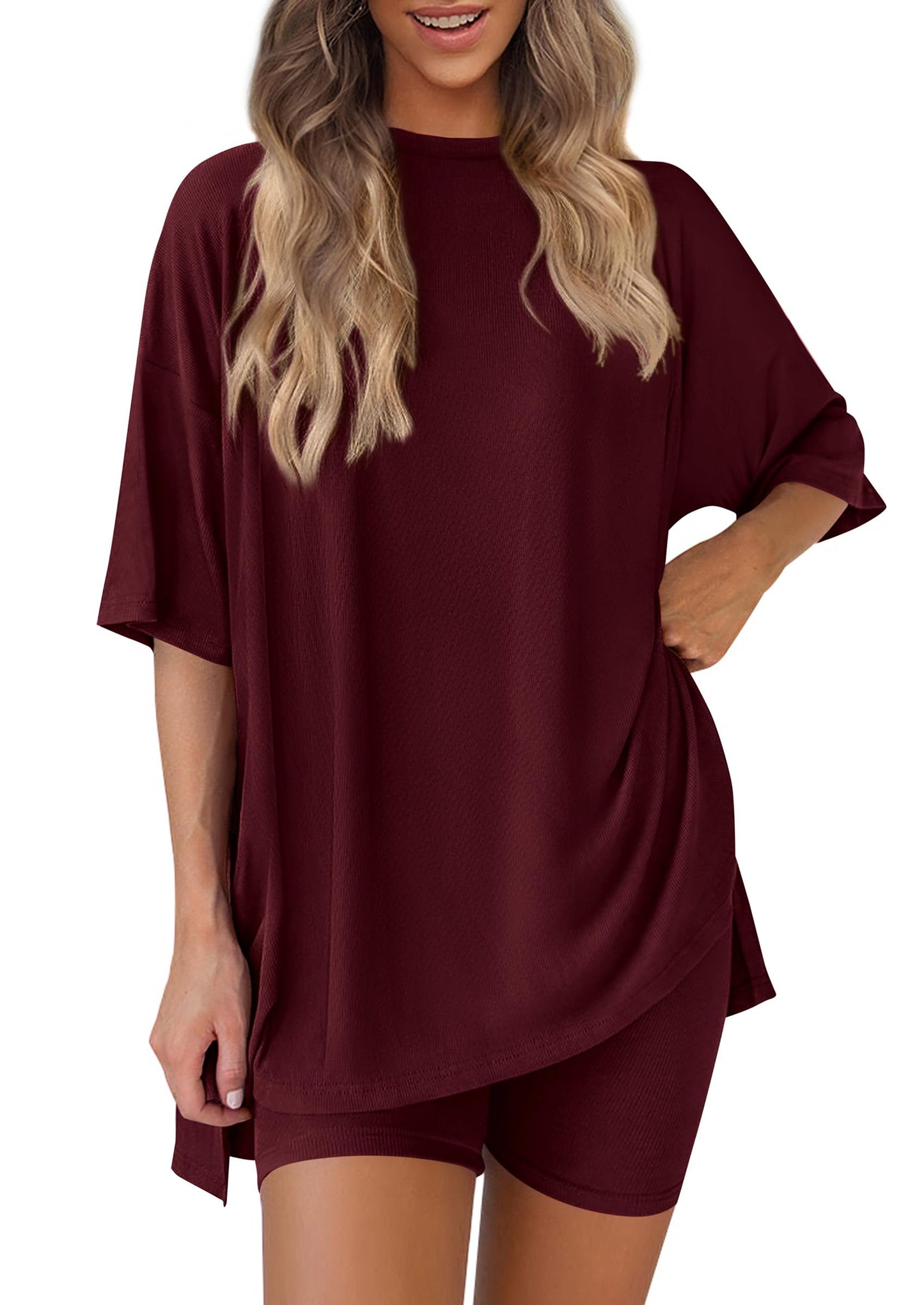 Women 2 Piece Lounge Set 2026 Summer Casual Oversized Shirts Biker Shorts Matching Airport Travel Outfit Clothes