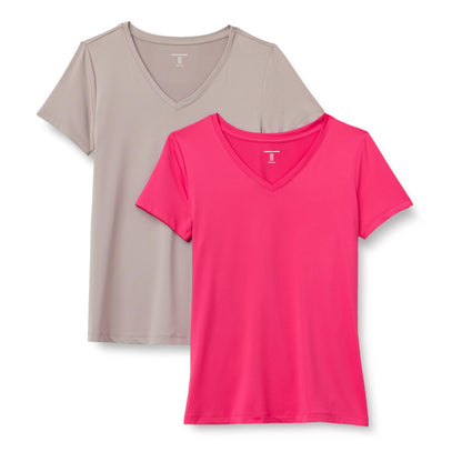 Amazon Essentials Women's Active Quick Dry Tech Stretch Short-Sleeve V-Neck T-Shirt (Available in Plus Size), Pack of 2