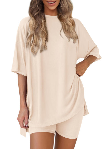 Women 2 Piece Lounge Set 2026 Summer Casual Oversized Shirts Biker Shorts Matching Airport Travel Outfit Clothes