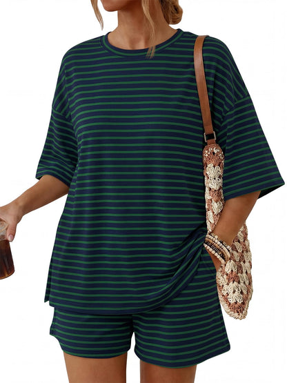 2 Piece Summer Set Oversized Top & Loose Fit Shorts with Pockets