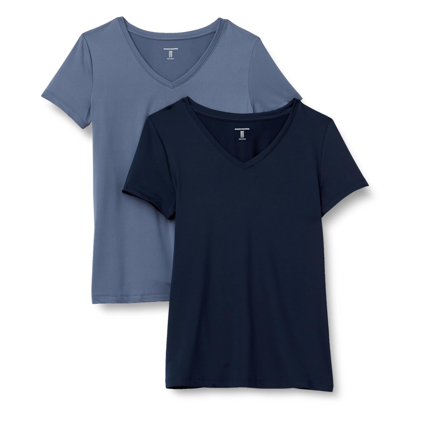 Amazon Essentials Women's Active Quick Dry Tech Stretch Short-Sleeve V-Neck T-Shirt (Available in Plus Size), Pack of 2