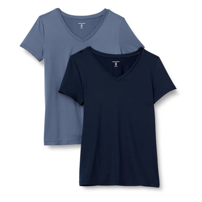 Amazon Essentials Women's Active Quick Dry Tech Stretch Short-Sleeve V-Neck T-Shirt (Available in Plus Size), Pack of 2