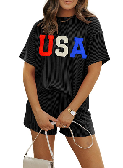 Women 2 Piece Shorts Set 2026 Casual Summer Cruise Outfits Ribbed Loose Short Sleeve Pocket Matching Lounge Sets