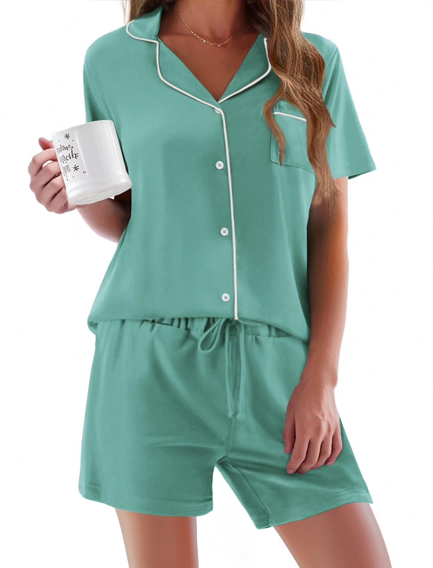 Pajamas Set for Women Short Sleeve Sleepwear Button Down Pjs Soft 2 Piece Lounge Sets XS-XXXL