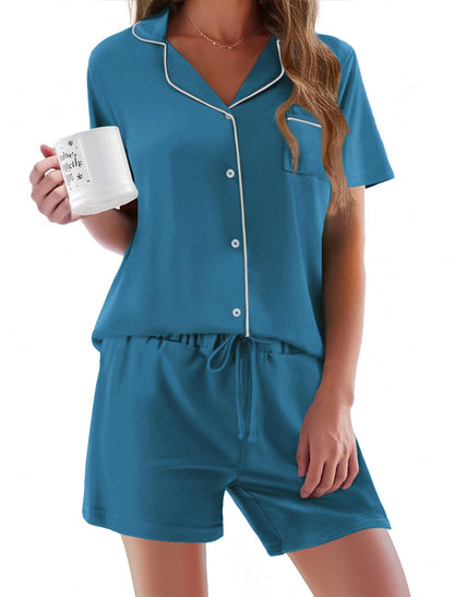 Pajamas Set for Women Short Sleeve Sleepwear Button Down Pjs Soft 2 Piece Lounge Sets XS-XXXL