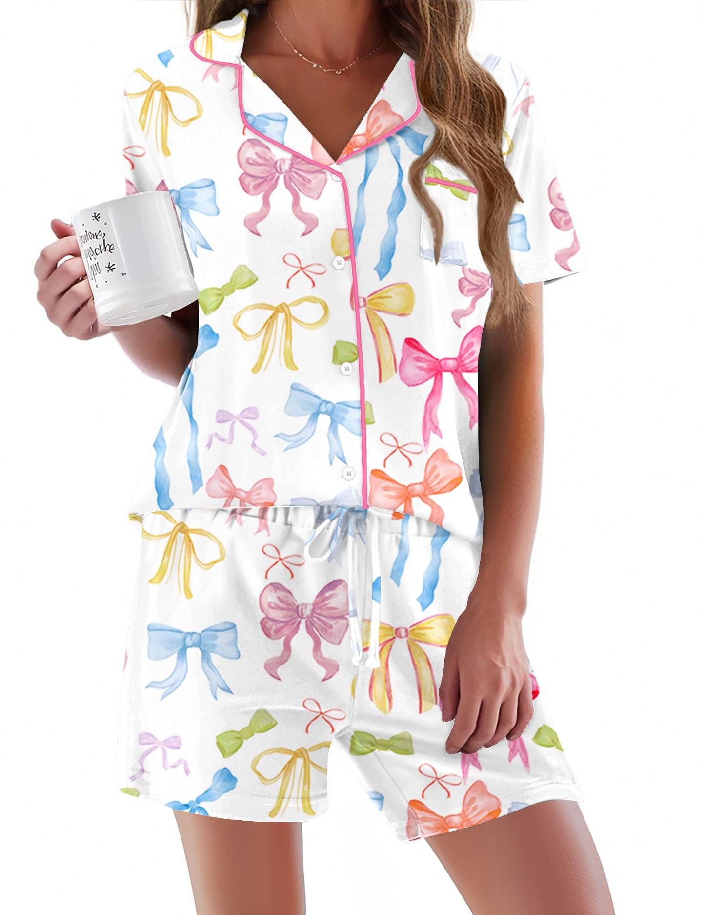 Pajamas Set for Women Short Sleeve Sleepwear Button Down Pjs Soft 2 Piece Lounge Sets XS-XXXL