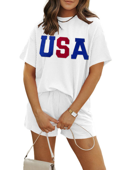 Women 2 Piece Shorts Set 2026 Casual Summer Cruise Outfits Ribbed Loose Short Sleeve Pocket Matching Lounge Sets