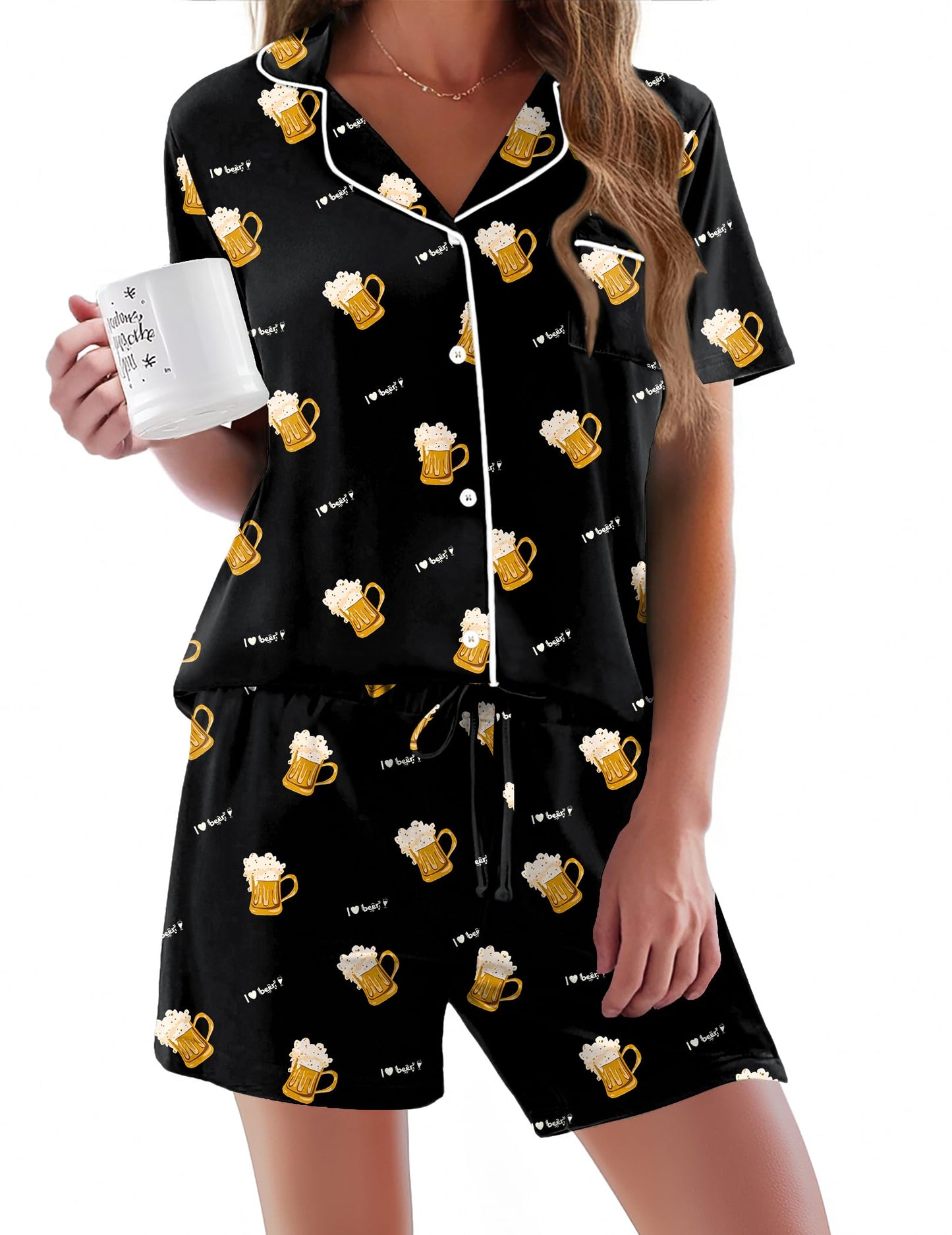 Pajamas Set for Women Short Sleeve Sleepwear Button Down Pjs Soft 2 Piece Lounge Sets XS-XXXL