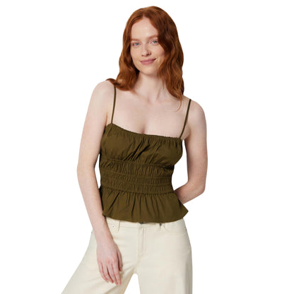 Amazon Essentials Women's Regular-Fit Smocked Cotton Stretch Poplin Tank