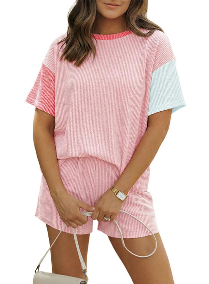 Women 2 Piece Shorts Set 2026 Casual Summer Cruise Outfits Ribbed Loose Short Sleeve Pocket Matching Lounge Sets