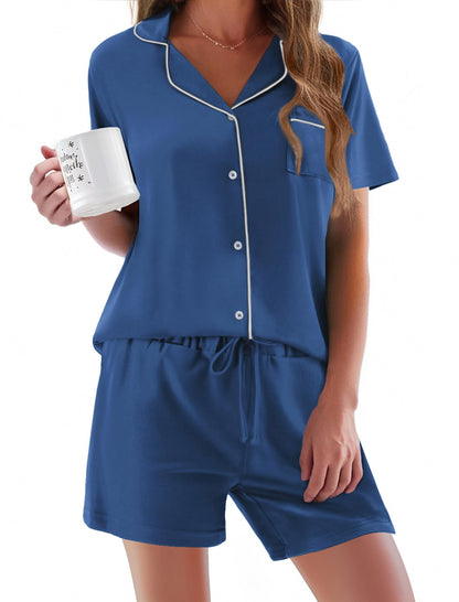 Pajamas Set for Women Short Sleeve Sleepwear Button Down Pjs Soft 2 Piece Lounge Sets XS-XXXL