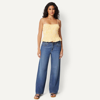 Amazon Essentials Women's Regular-Fit Smocked Cotton Stretch Poplin Tank