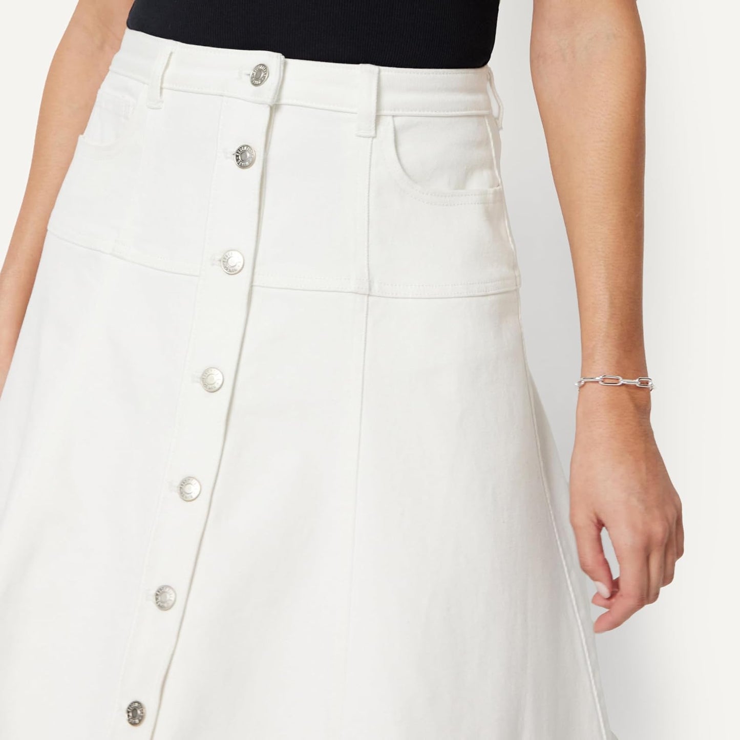 Amazon Essentials Women's A-Line High-Rise Denim Button-Down Midi Skirt