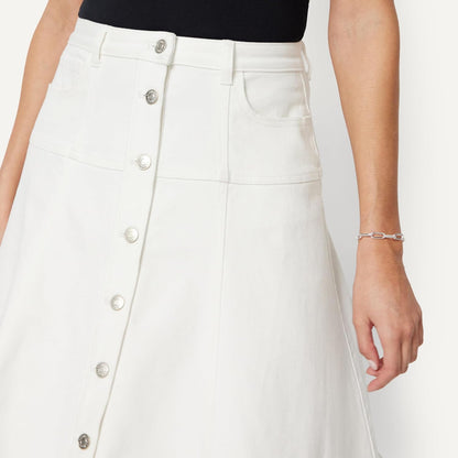 Amazon Essentials Women's A-Line High-Rise Denim Button-Down Midi Skirt