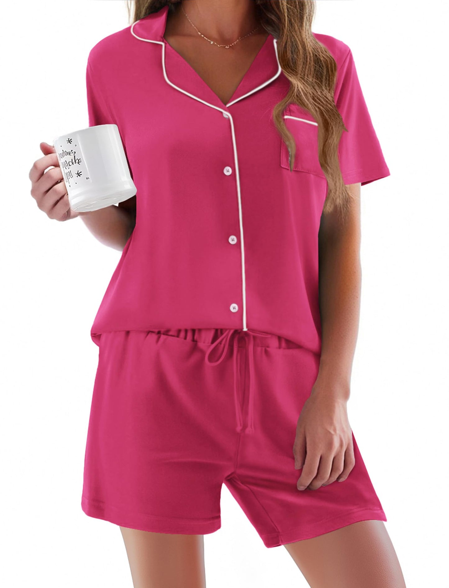 Pajamas Set for Women Short Sleeve Sleepwear Button Down Pjs Soft 2 Piece Lounge Sets XS-XXXL