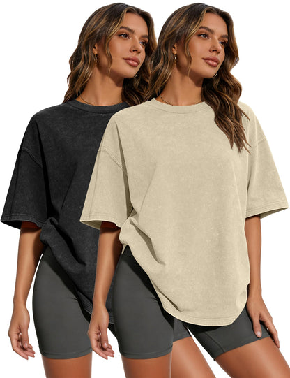 1/2/4 Pack Oversized Tshirts for Women, Loose Fit Crew Neck Summer Baggy Tops Workout Tees Plus Size T Shirts