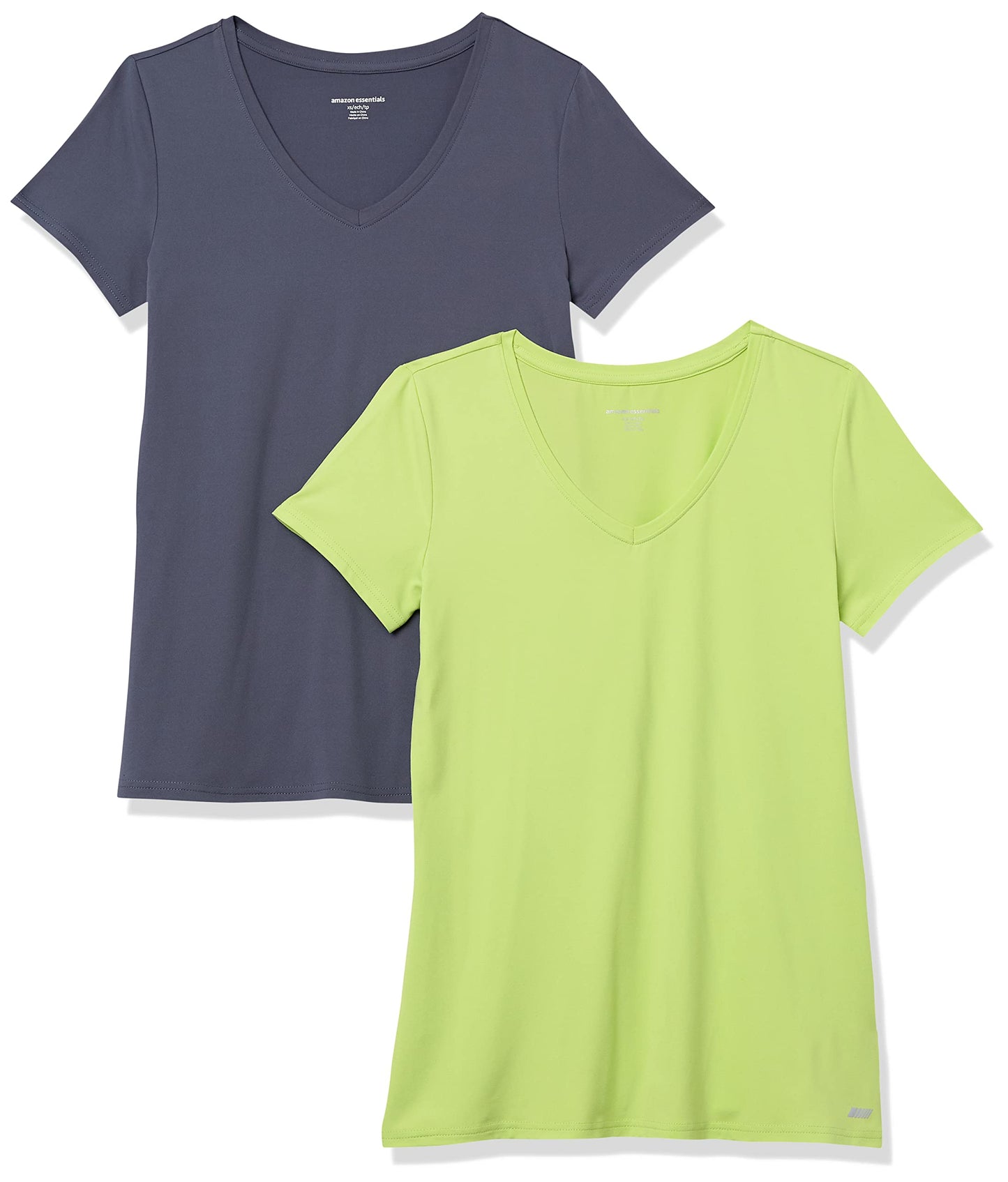Amazon Essentials Women's Active Quick Dry Tech Stretch Short-Sleeve V-Neck T-Shirt (Available in Plus Size), Pack of 2