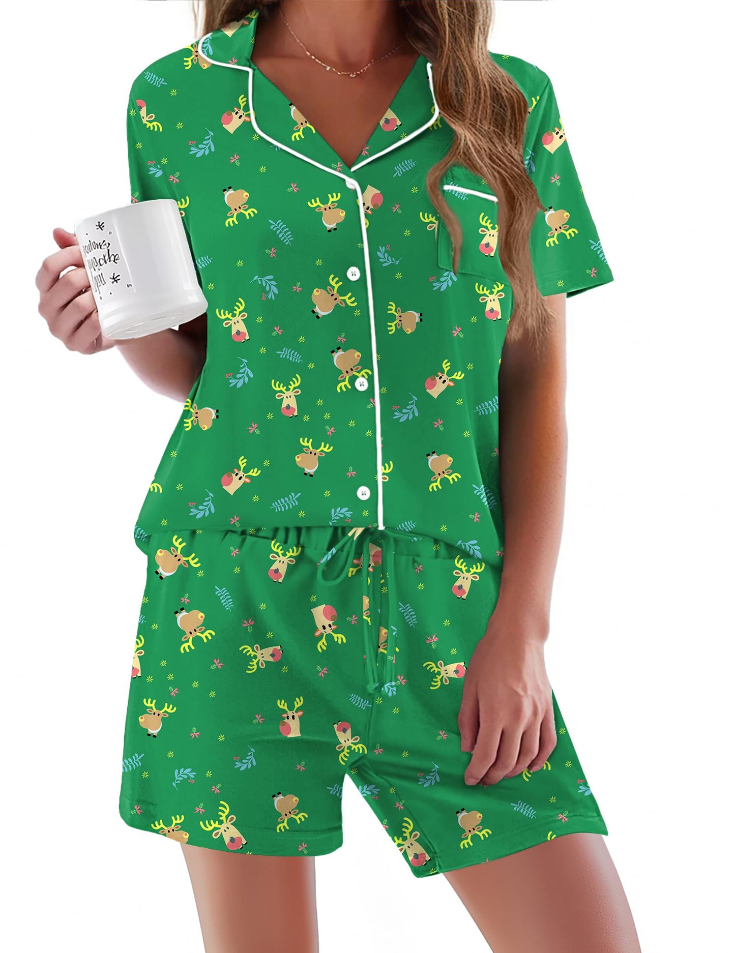 Pajamas Set for Women Short Sleeve Sleepwear Button Down Pjs Soft 2 Piece Lounge Sets XS-XXXL