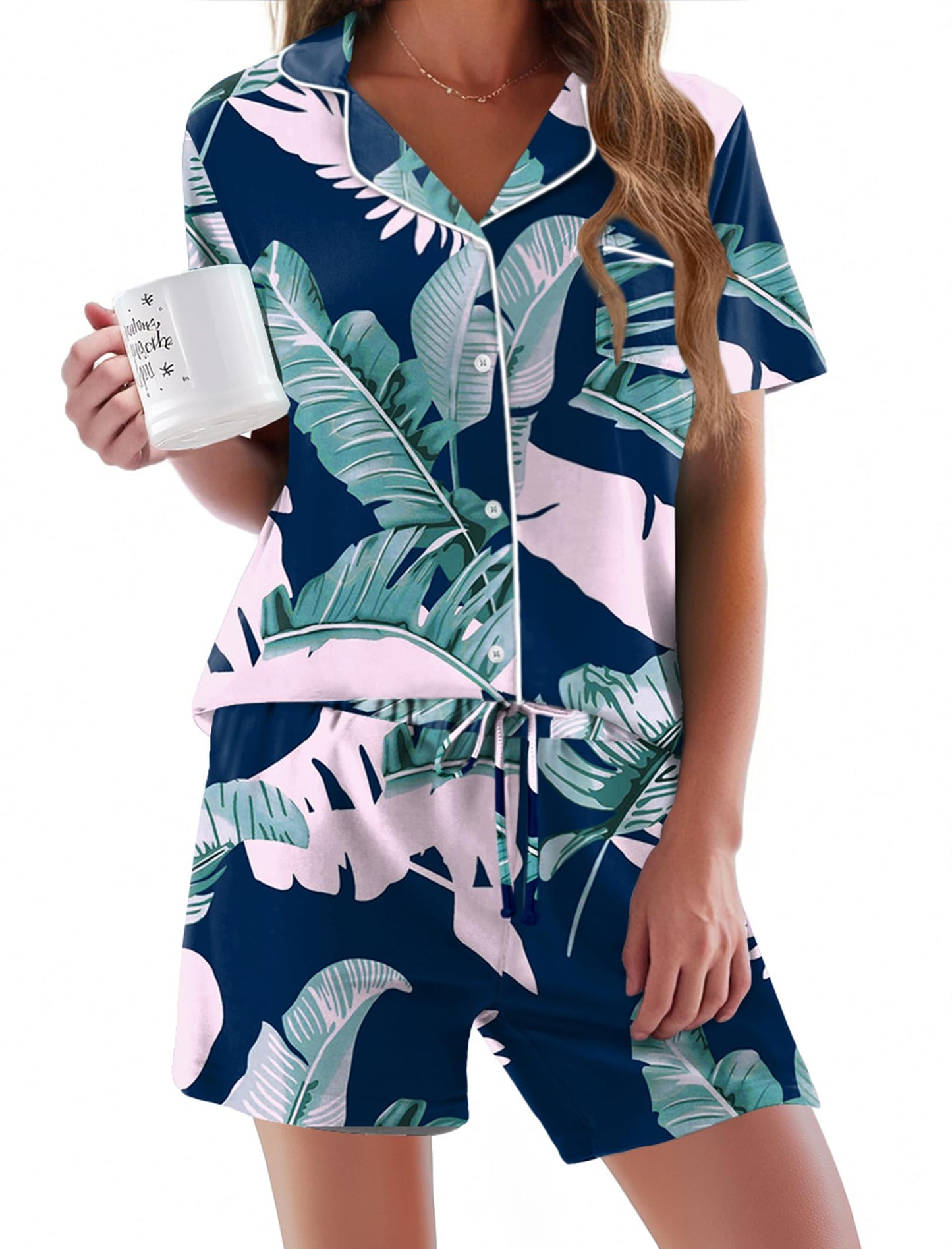 Pajamas Set for Women Short Sleeve Sleepwear Button Down Pjs Soft 2 Piece Lounge Sets XS-XXXL