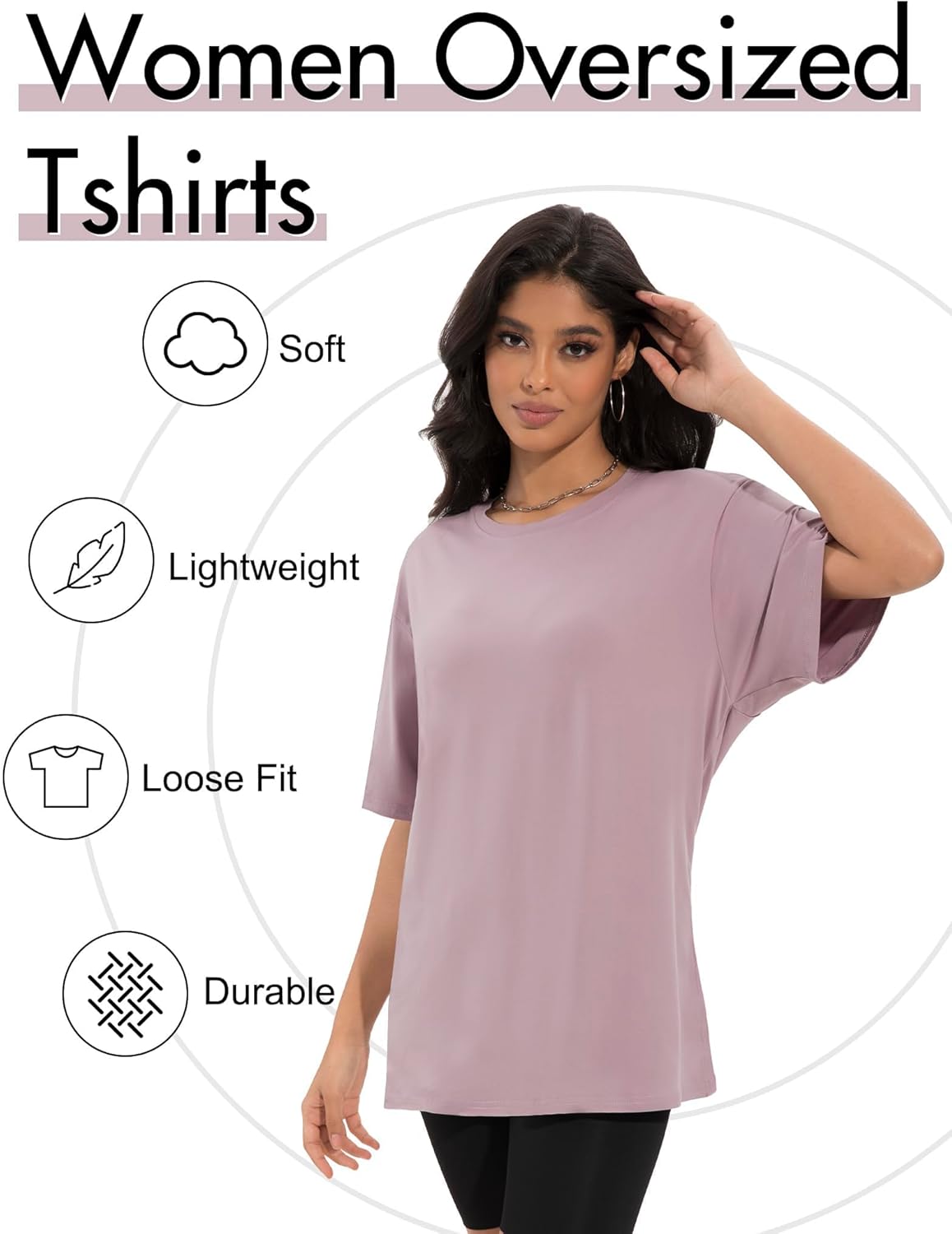 1/2/4 Pack Oversized Tshirts for Women, Loose Fit Crew Neck Summer Baggy Tops Workout Tees Plus Size T Shirts