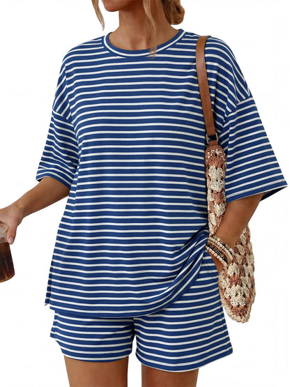 2 Piece Summer Set Oversized Top & Loose Fit Shorts with Pockets