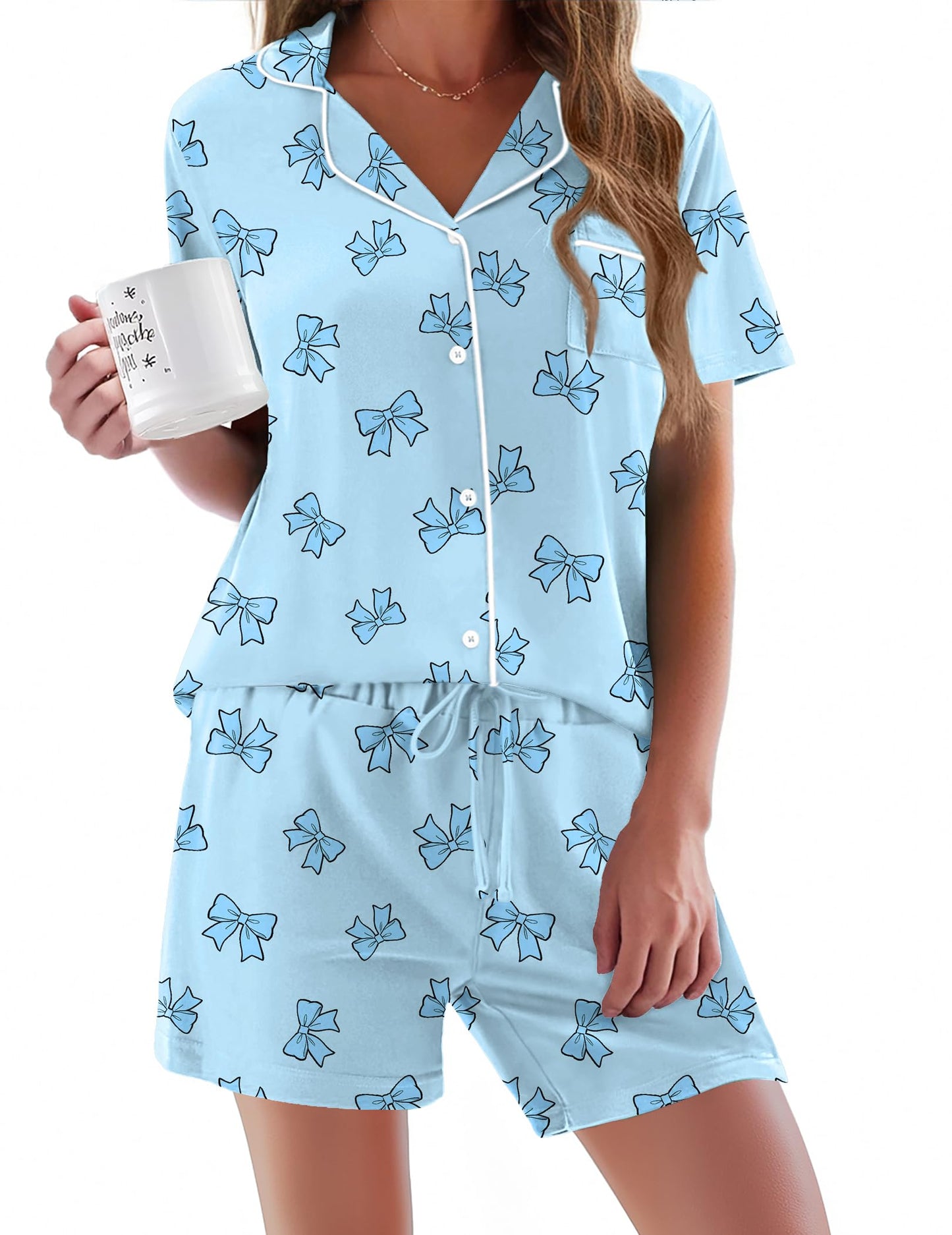 Pajamas Set for Women Short Sleeve Sleepwear Button Down Pjs Soft 2 Piece Lounge Sets XS-XXXL