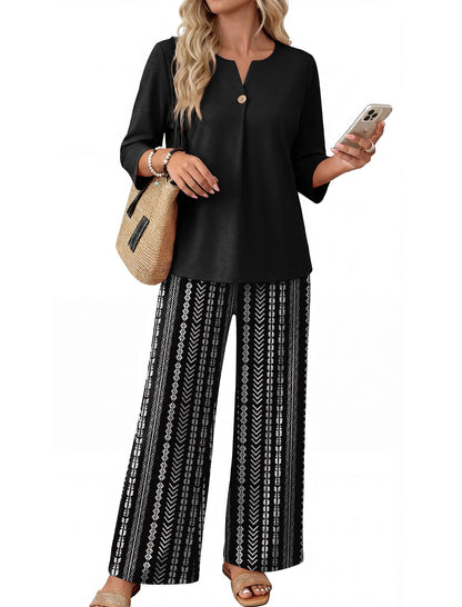 Two Piece Sets for Women 3/4 Length Sleeve Lounge Sets Summer Spring Vacation Travel Outfits Fashion Clothing