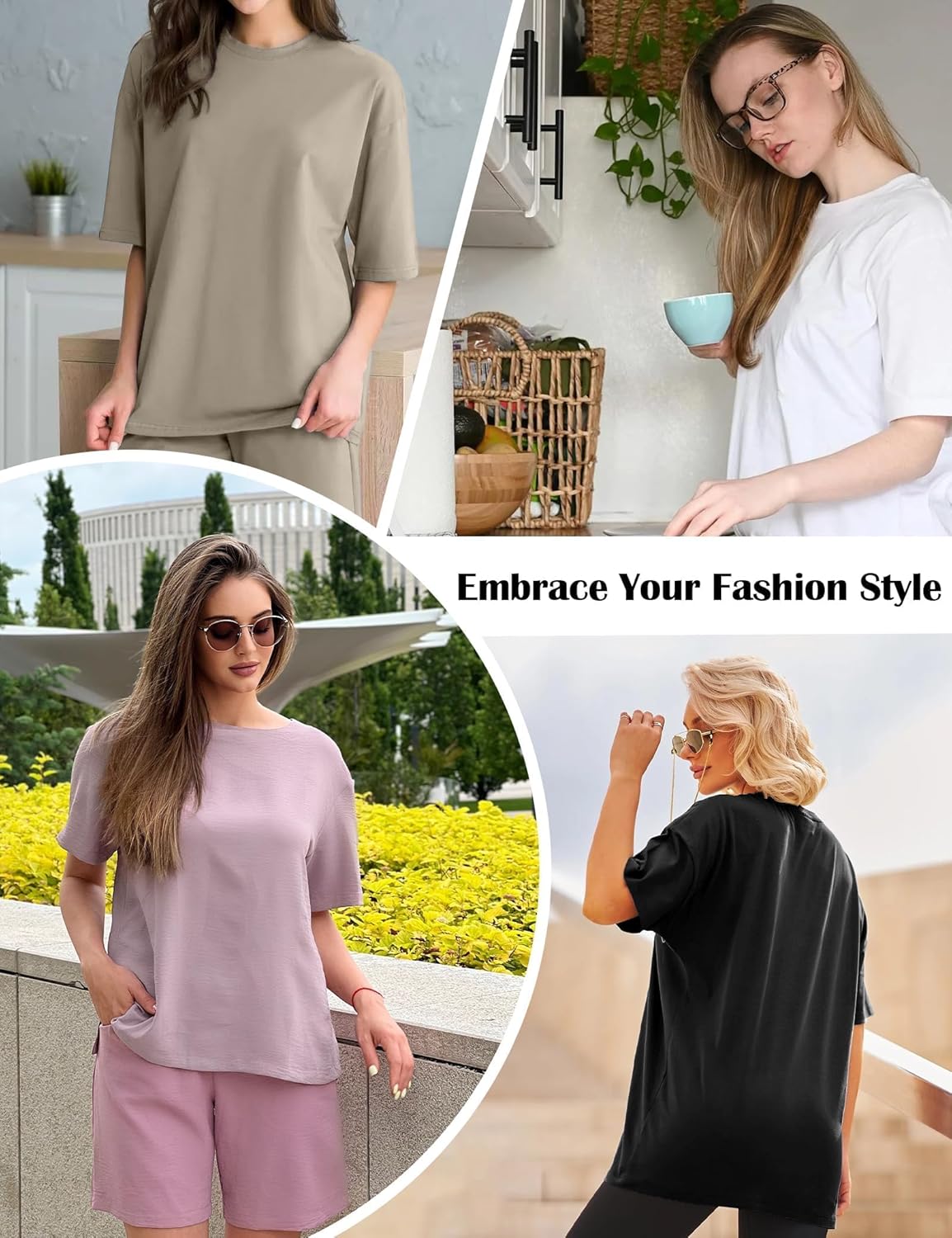 1/2/4 Pack Oversized Tshirts for Women, Loose Fit Crew Neck Summer Baggy Tops Workout Tees Plus Size T Shirts