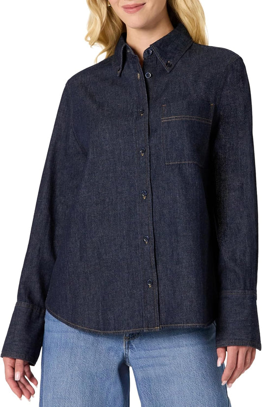Amazon Essentials Women's Oversized-Fit Denim Button-Down Shirt