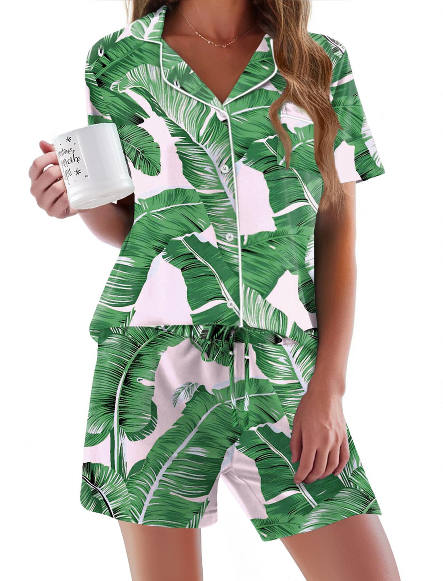 Pajamas Set for Women Short Sleeve Sleepwear Button Down Pjs Soft 2 Piece Lounge Sets XS-XXXL